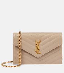 Saint Laurent Cassandre Chain Wallet Dark Beige