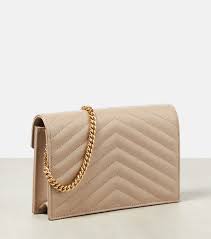 Saint Laurent Cassandre Chain Wallet Dark Beige