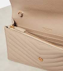 Saint Laurent Cassandre Chain Wallet Dark Beige