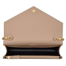 Saint Laurent Cassandre Chain Wallet Dark Beige
